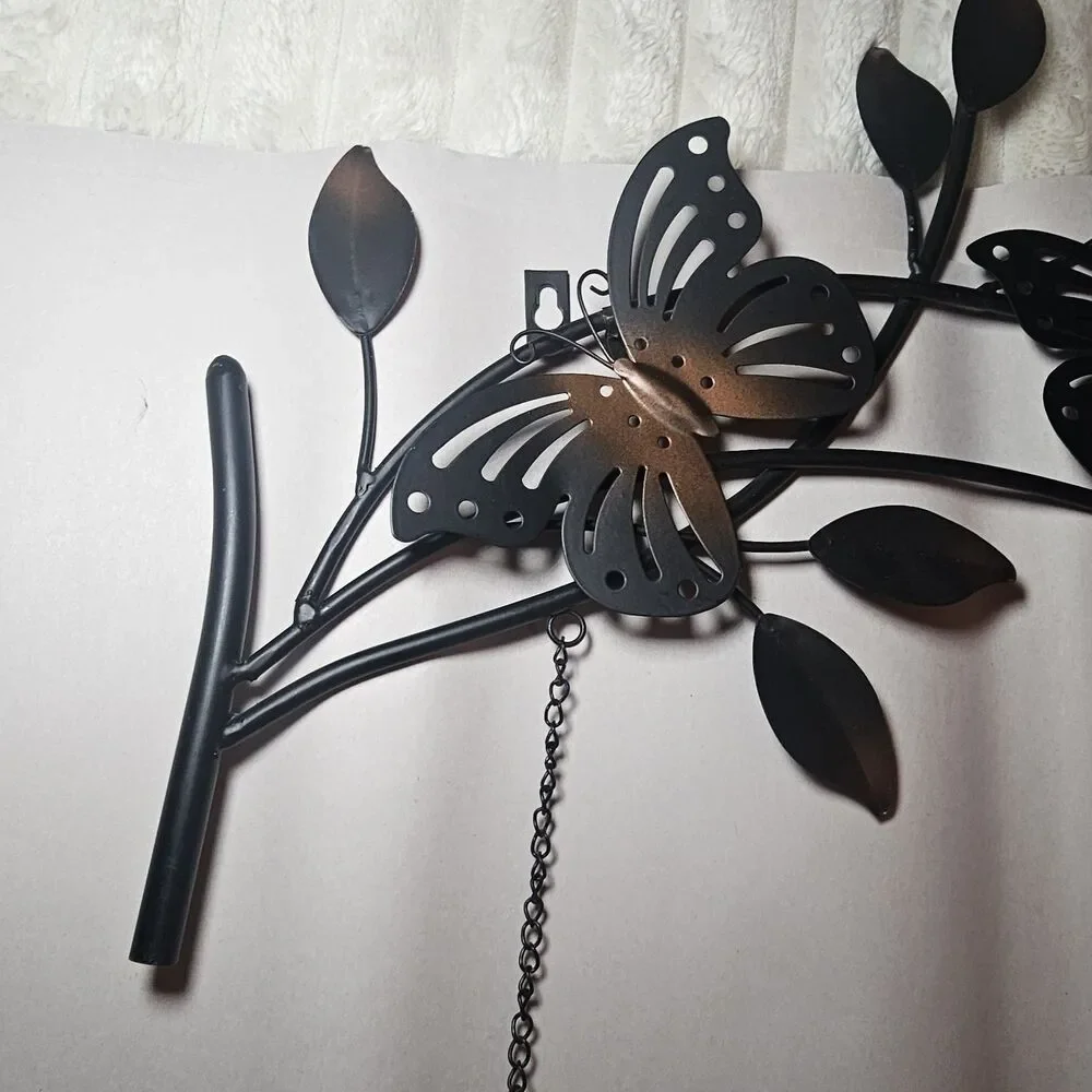 Dark Brown Tree Branch Metal Butterfly 3 Photo Frame Wall Hanging